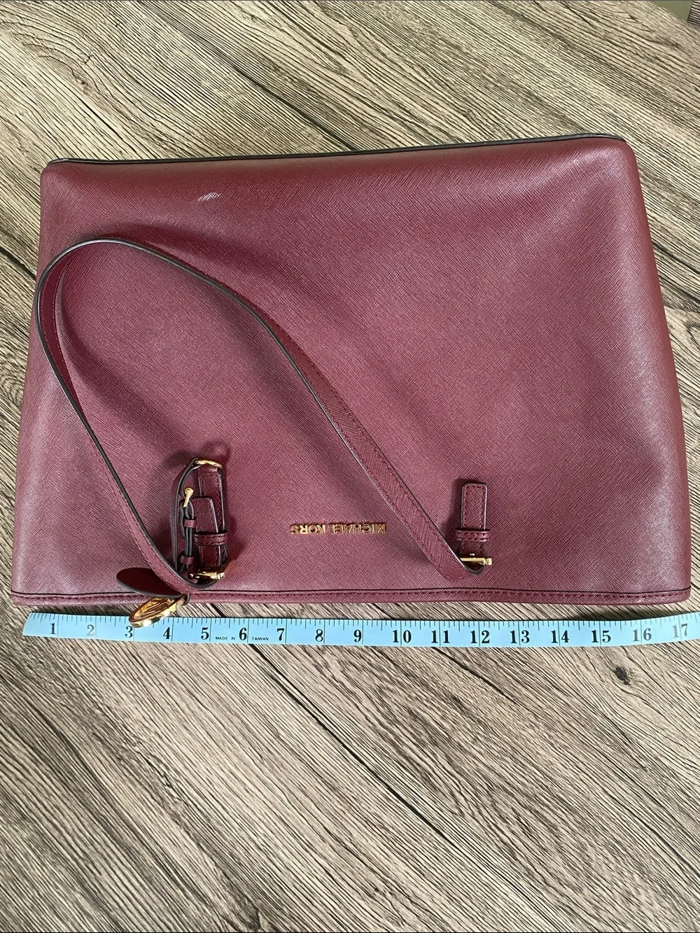 Michael Kors Burgandy Plum Zip Top Tote with Gold Hardware